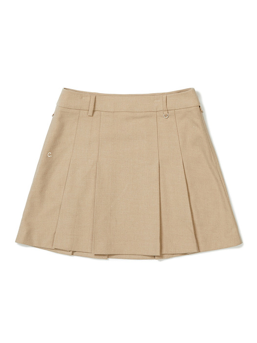 Wool Pleated Skirt (Beige)