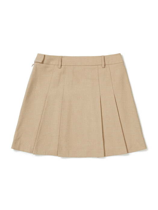 Wool Pleated Skirt (Beige)