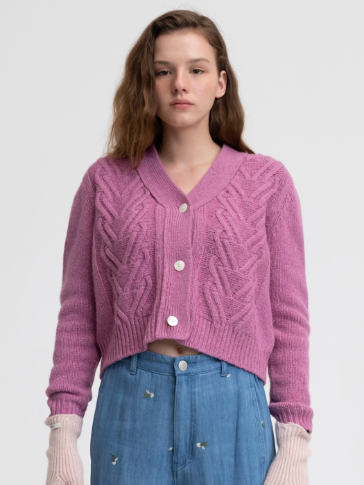 [22FW] TWIST KNIT CARDIGAN - PINK