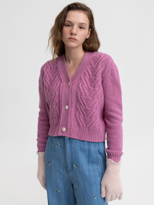 [22FW] TWIST KNIT CARDIGAN - PINK