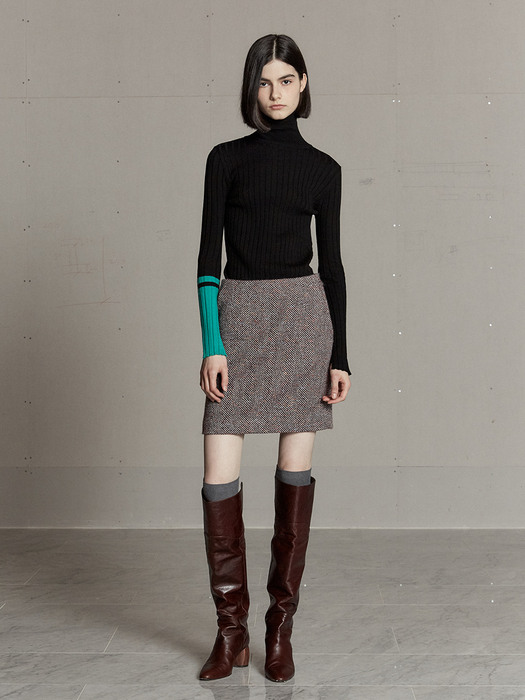 MIENNE Tweed Wool Mini Skirt_Bugundy