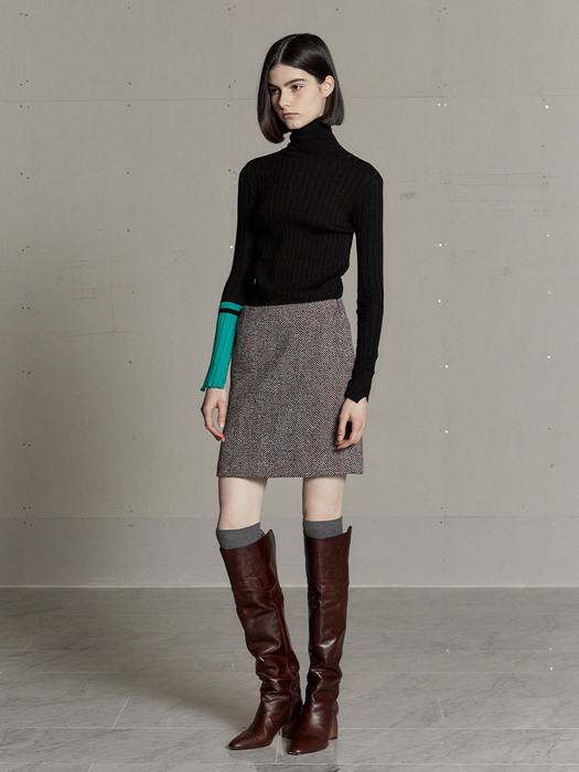 MIENNE Tweed Wool Mini Skirt_Bugundy