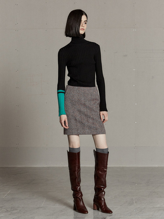 MIENNE Tweed Wool Mini Skirt_Bugundy