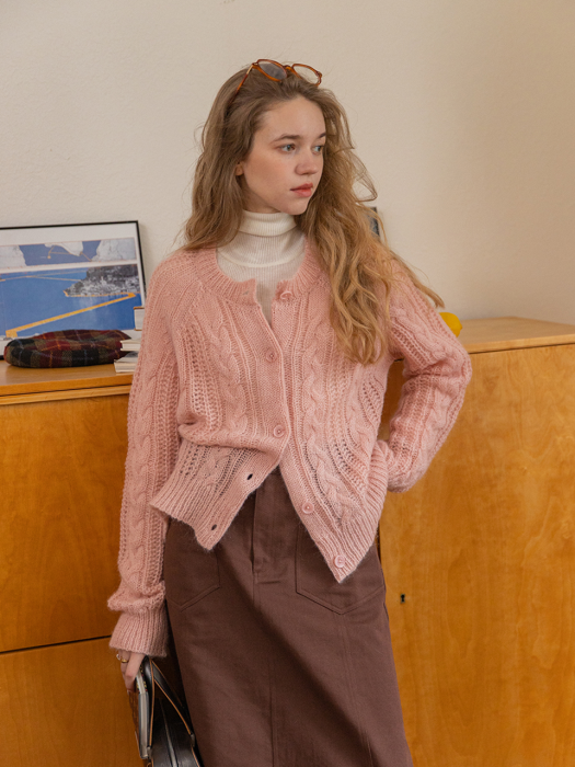 LEROY cable knit cardigan_PINK