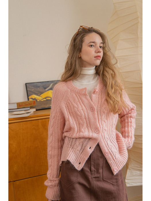 LEROY cable knit cardigan_PINK