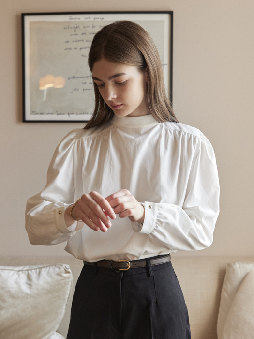 Scarf Tie Goldish Blouse - Cream Beige