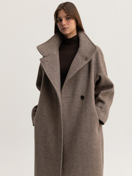 wool herringbone high-neck coat (mocha brown)