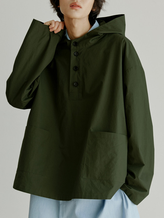 unisex cotton hood anorak khaki