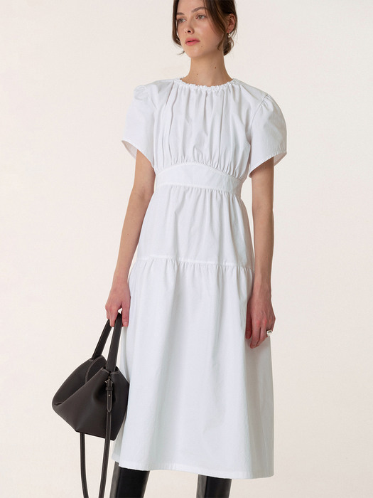 SS23 Shirring Panel Dress White