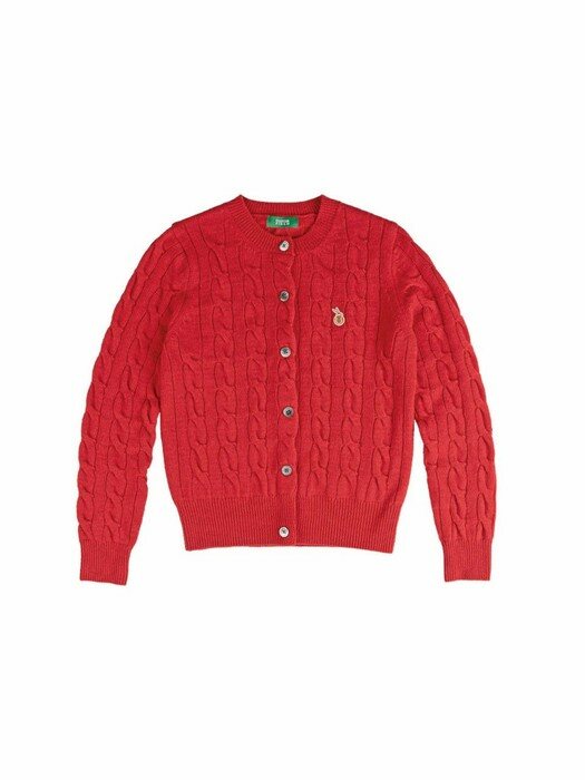 Cable Knit Color Symbol Cardigan_Red