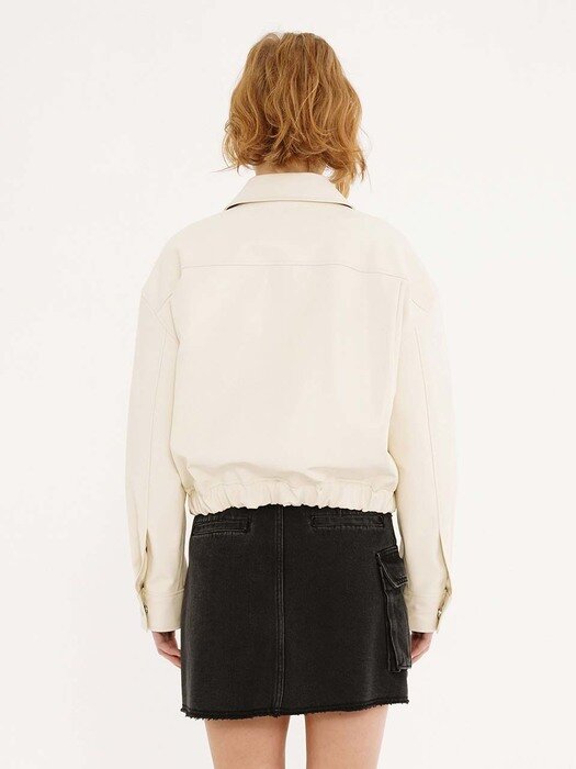 Faux Leather Cropped Blouson Jacket in Ivory VL3SM120-03