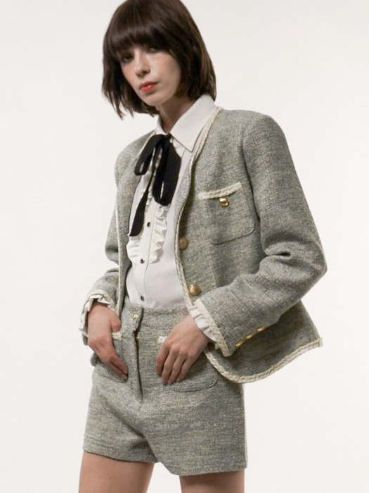 Gold-Buttoned Boucle Tweed Jacket(WOMAN)_UTO-FB55