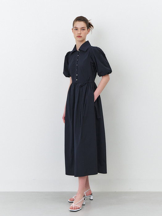 RTR COLLAR BUTTON PUFF DRESS_2COLORS
