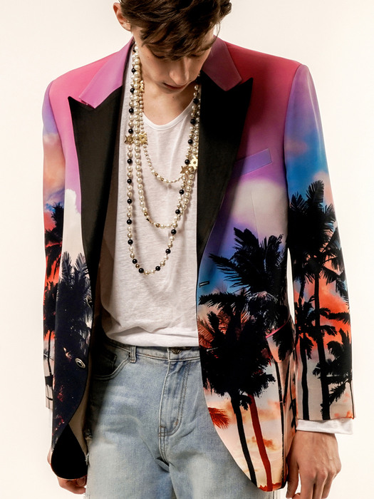 Single-Breasted Palmtree Printed Suit Jacket(UNISEX)_UTH-SB01 