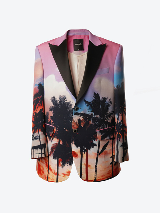 Single-Breasted Palmtree Printed Suit Jacket(UNISEX)_UTH-SB01 