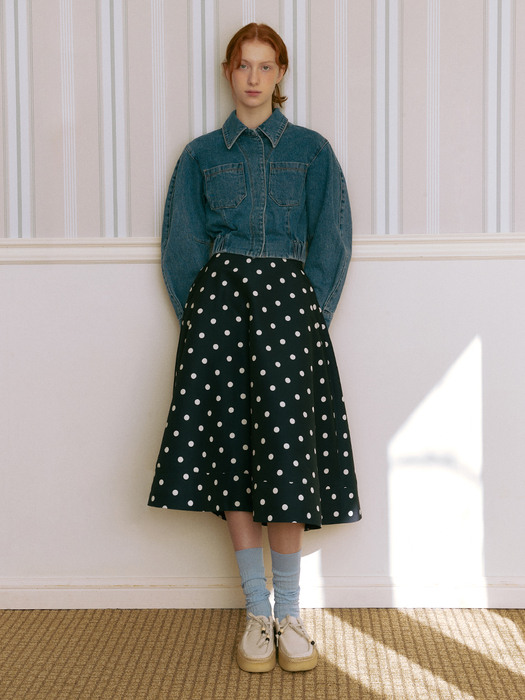 [AND YOU앤유][리퍼브]DELLOVO flared skirt (Navy&amp;Ivory dot) [W CONCEPT]