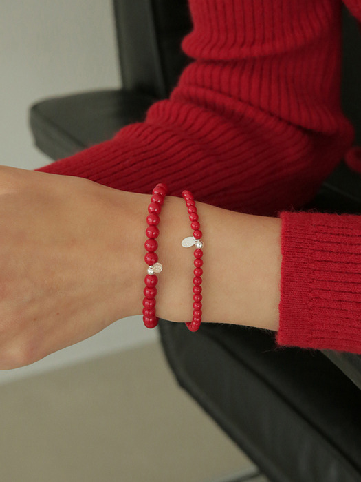 Silver 925 산호 레드 진주 팔찌
