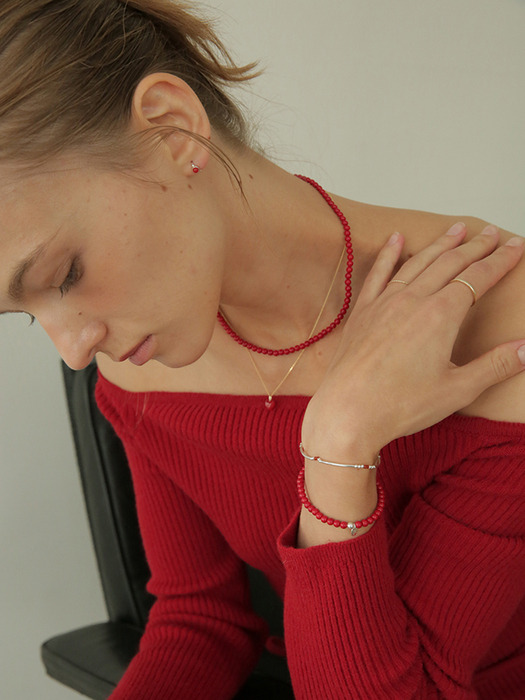 Silver 925 산호 레드 진주 팔찌