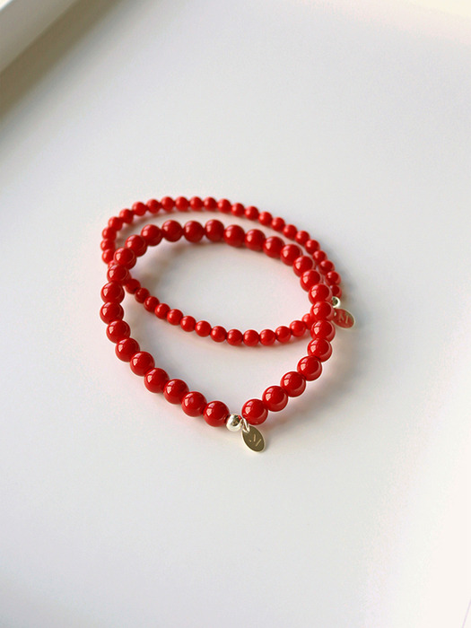 Silver 925 산호 레드 진주 팔찌