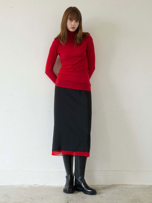 Satin Layered Skirt (Black)