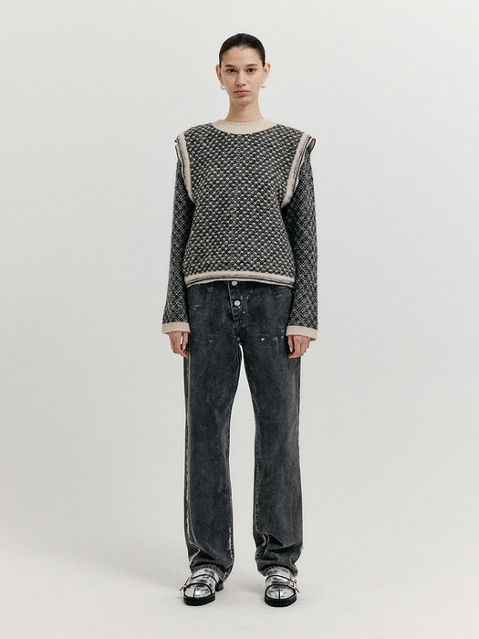 XENEVA Asymmetric Front Denim Pants - Dark Grey