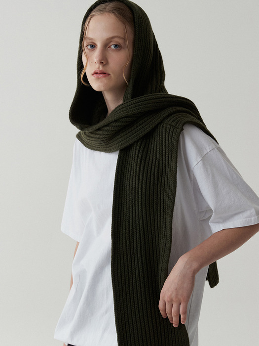 merino hood warmer muffler-khaki