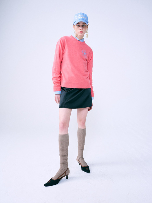 CASHMERE BLENDED BASIC CREW NECK_CORAL SKY