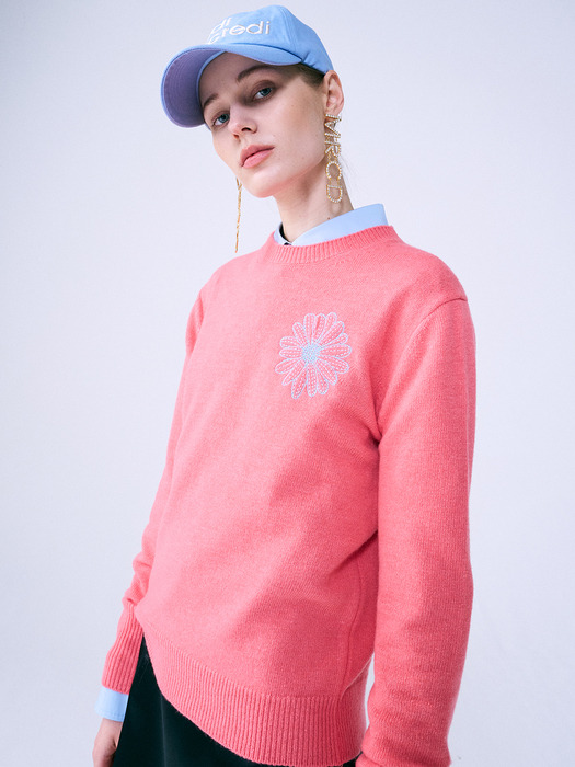 CASHMERE BLENDED BASIC CREW NECK_CORAL SKY