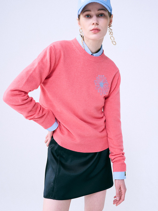 CASHMERE BLENDED BASIC CREW NECK_CORAL SKY