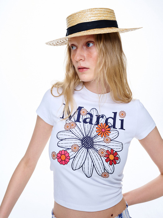 CROPPED TSHIRT FLOWERMARDI BLOSSOM_WHITE NAVY