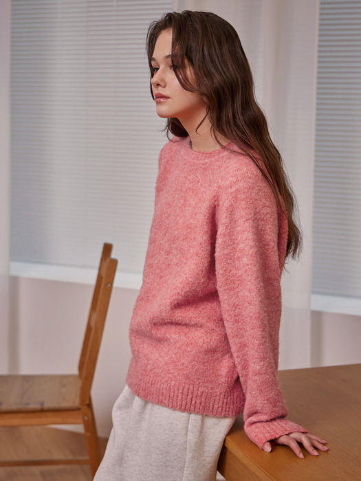 Classic Boucle Round Neck Knit Pink