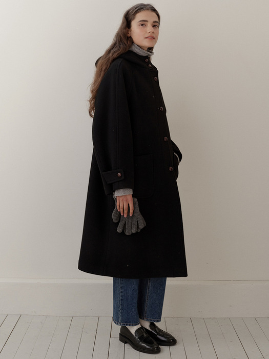 cashmere wool hood coat (black)