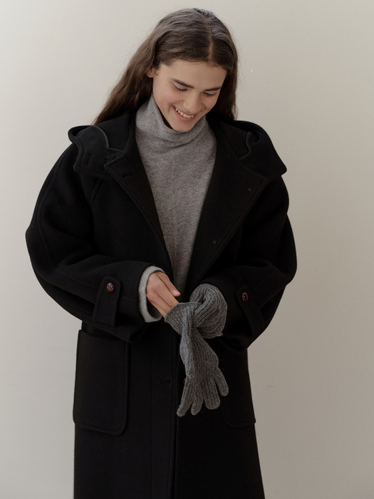 cashmere wool hood coat (black)