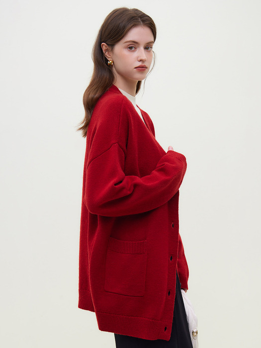 WD_Red knitted cardigan coat