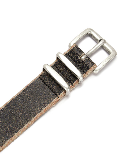 VINTAGE CRACK LEATHER BELT IN DARK BROWN - Image 2