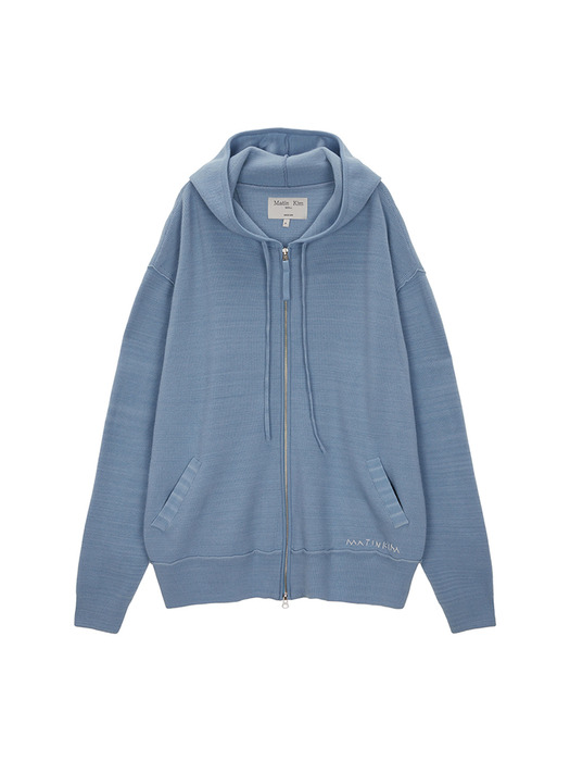 RIBBED KNIT HOODY ZIP UP FOR MEN IN SKY