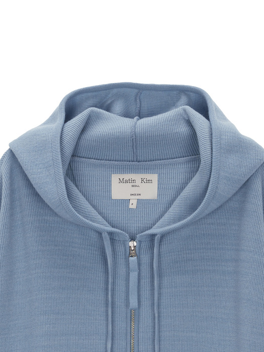 RIBBED KNIT HOODY ZIP UP FOR MEN IN SKY
