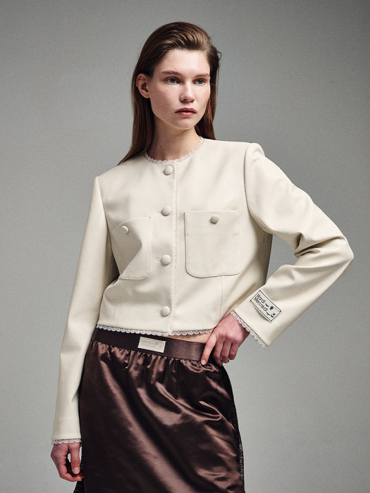 FAUX LEATHER CROPPED JACKET LACE_IVORY