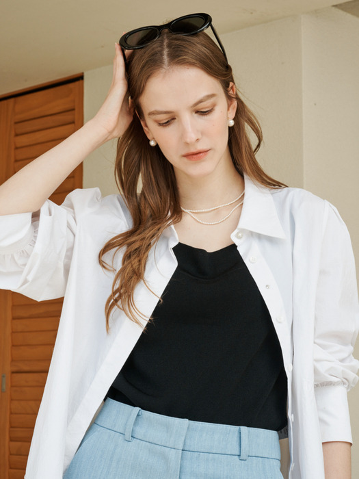 JADE Jewel Button Point Puff Sleeve Shirt (White)