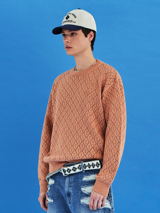 MESH ARGYLE KNIT / SALMON