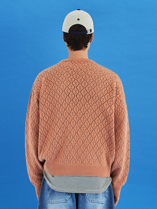 MESH ARGYLE KNIT / SALMON