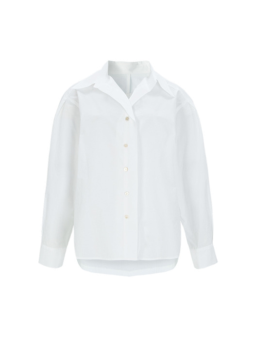 24SS 100%Cotton Open Collar Shirt - White