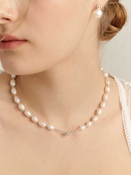 [In512]Main Fresh Water Pearl Silver Necklace