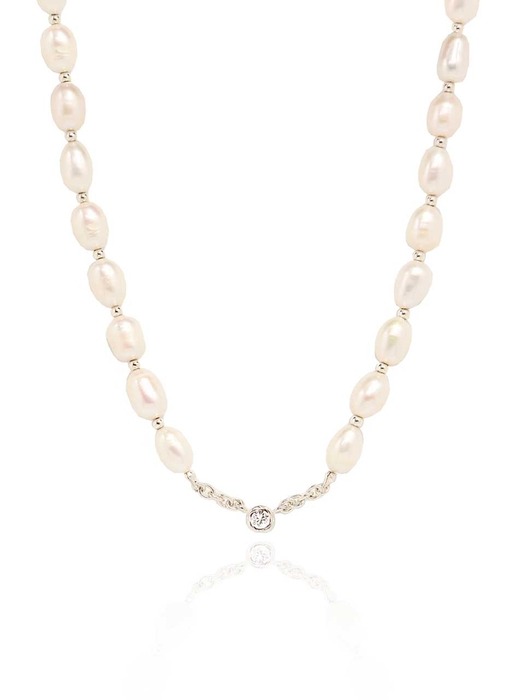 [In512]Main Fresh Water Pearl Silver Necklace