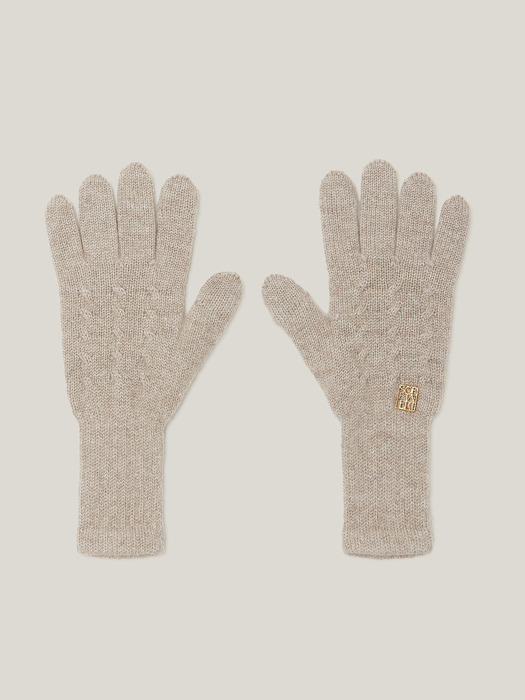 Cashmere 100% Finger Hole Knit Gloves For Womens (Natural Beige)