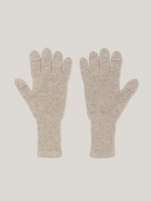 Cashmere 100% Finger Hole Knit Gloves For Womens (Natural Beige)