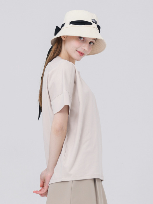 24SS 더블 소매단 와펜 로고 핑크 베이지 오버 핏 반팔 티셔츠