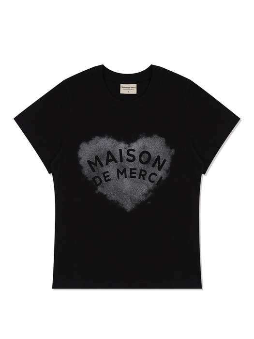 우먼즈 베이직 솜사탕 하트 로고 반소매 티셔츠 블랙(FCE2TS205W)