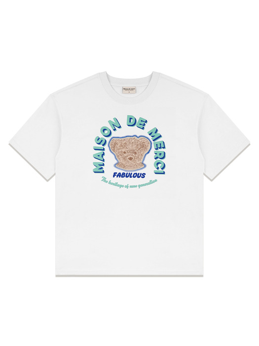 UNISEX 오버핏 베어프렌즈 엠보 로고 반소매 티셔츠 화이트(FCE2TS406M)