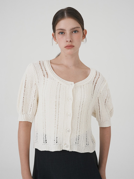 Puff Sleeve Short-Sleeved Cardigan NEK4MDC13